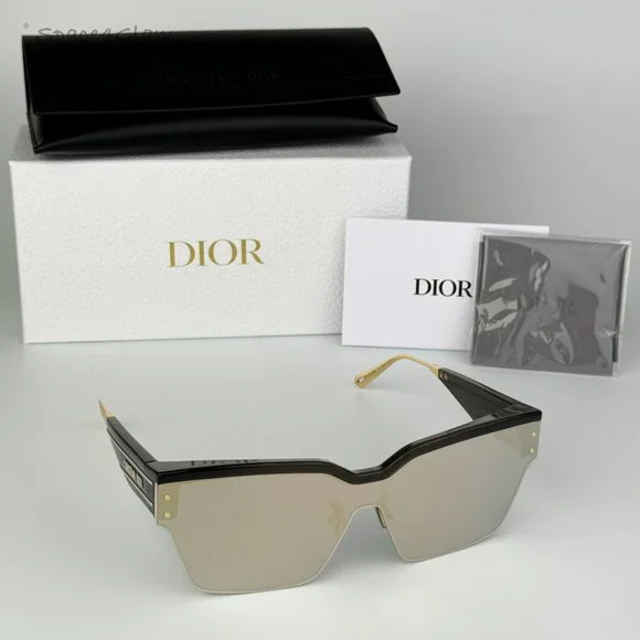 Dior Women Sunglasses Black Gold Smoke Mirrored Shield 